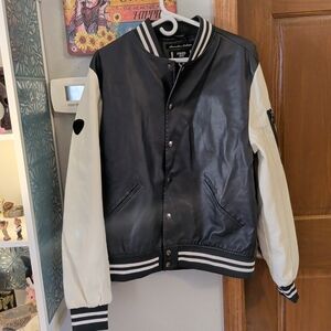 Men's Black & Cream Bomber Varsity Jacket